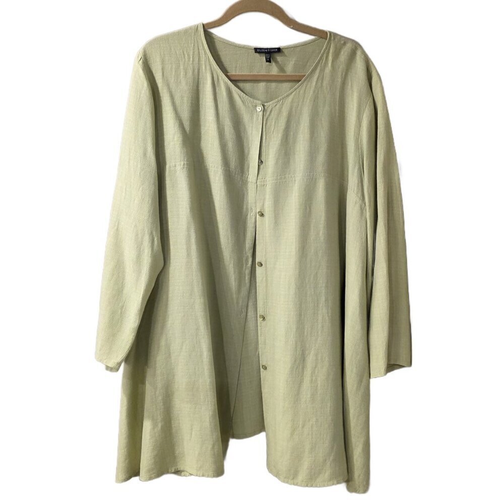 Eileen Fisher Linen Blend Button up tunic top - size  L